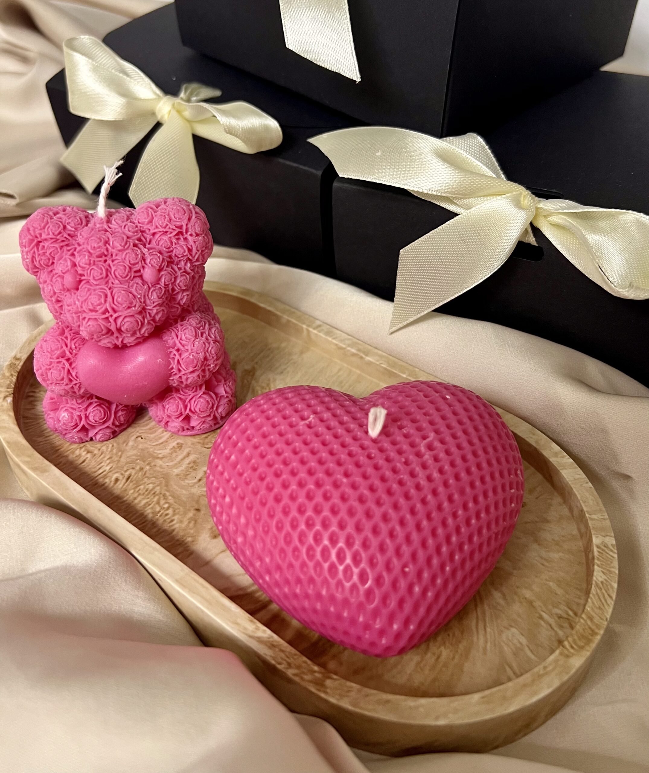 zestaw prezentowy: różany miś i serce zestaw prezentowy: różany miś i serce