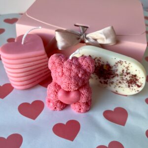 Zestaw Miś różany • spiralne serce • zawieszki